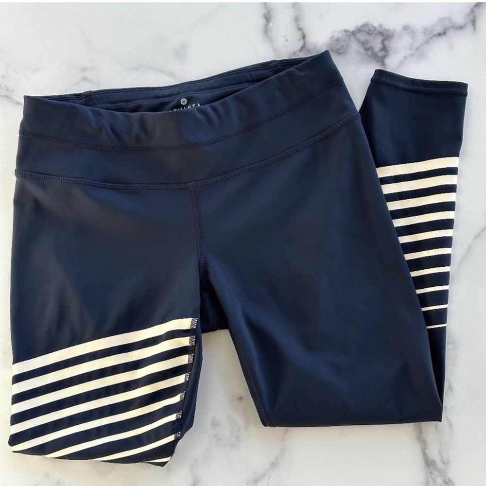 Athleta Navy and White Stripes Crop Leggings Size Small